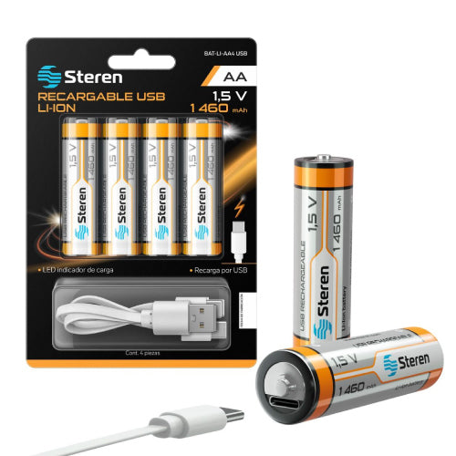 STEREN - 4 BATERIAS RECARGABLES STEREN USB LI-ION AA 1460
