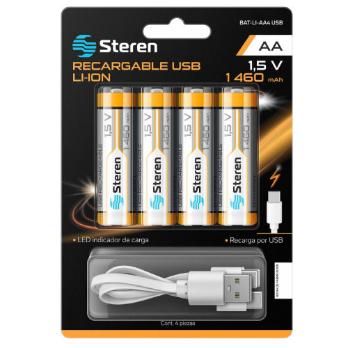 STEREN - 4 BATERIAS RECARGABLES STEREN USB LI-ION AA 1460
