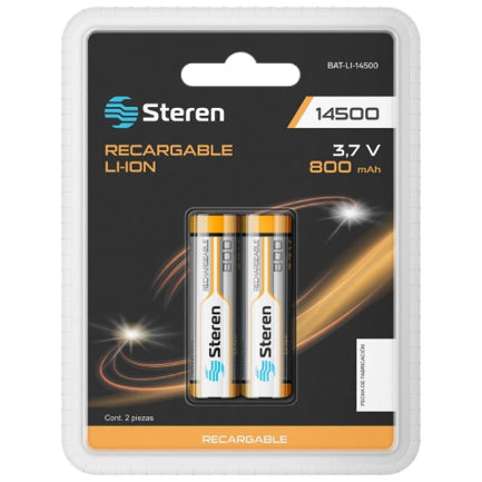 STEREN - Paquete de Baterías Steren Tipo Cilindro 14500 Li-ion 3.7Vcc 800mAh