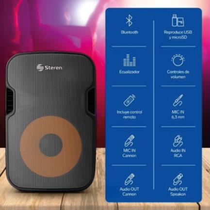 STEREN - Bafle Steren Semi Profesional 15" Bluetooth/MP3/Aux/Micrófono 3000 W PMPO Color Negro