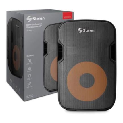 STEREN - Bafle Steren Semi Profesional 15" Bluetooth/MP3/Aux/Micrófono 3000 W PMPO Color Negro