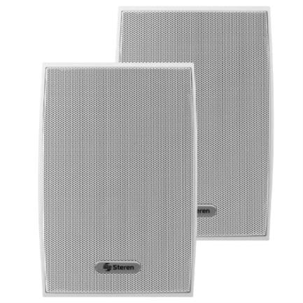 STEREN - Juego de Bafles Steren de 2 Vías 600W PMPO Tipo Satelital Uso Interno/Externo/Intemperie Color Blanco