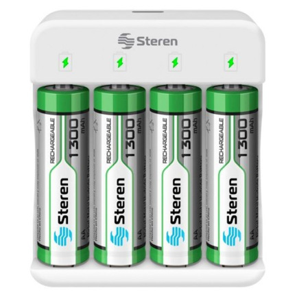STEREN - Cargador de Pilas Steren AA Y AAA con 4 Pilas A