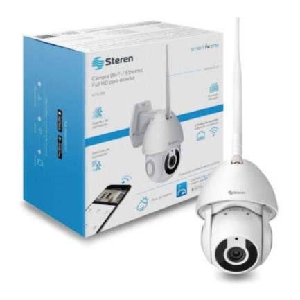 STEREN - Cámara Seguridad Steren Wi-Fi/Ethernet FHD Robotizada Seguidor de Movimiento para Exterior Color Blanco