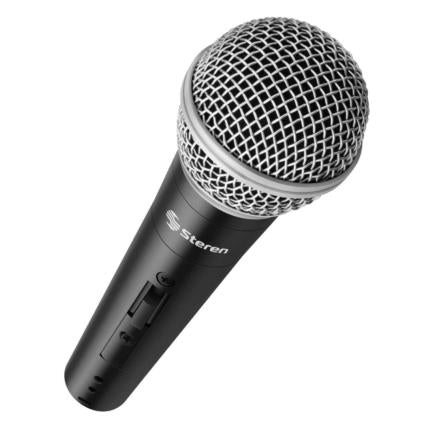 STEREN - Micrófono Steren Alámbrico Profesional Unidireccional Rejilla Metálica Color Negro
