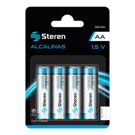 STEREN - Pilas Steren Alcalinas Tipo AA 1.5V C/4 Pzas