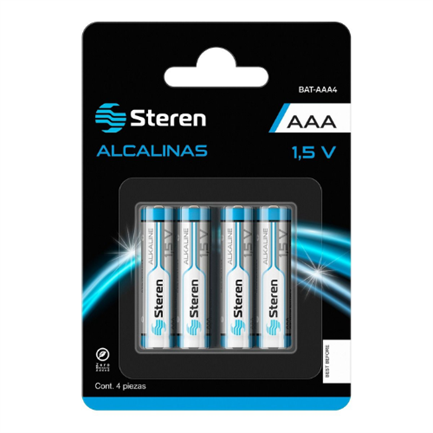 STEREN - Pilas Steren Alcalinas Tipo AAA 1.5V C/4 Pzas
