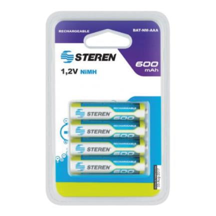 STEREN - Pilas Recargables Steren "AAA" NiMH 600 mAh Paquete C/4
