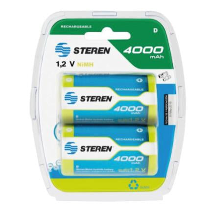 STEREN - Pilas Recargables Steren "D" NiMH 4000 mAh Paquete C/2