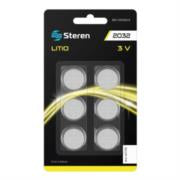STEREN - Pila de Litio Steren Tipo Botón CR2032 Capcidad 210 mAh 6 Piezas