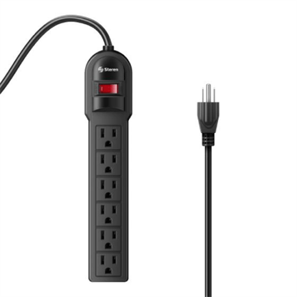 STEREN - Barra PDU Steren Multicontacto 6 Salidas Verticales Reset Iluminado Color Negro