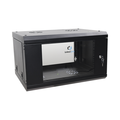LINKEDPRO - Gabinete de Pared de 6U con Puerta de Cristal Templado, 455 mm de Profundidad Total, Rack de 19in, Acero Reforzado Color Negro.
