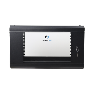 LINKEDPRO - Gabinete de Pared de 6U con Puerta de Cristal Templado, 455 mm de Profundidad Total, Rack de 19in, Acero Reforzado Color Negro.