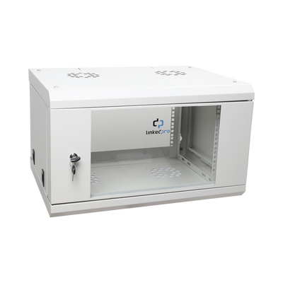 LINKEDPRO - Gabinete de Pared de 6U con Puerta de Cristal Templado, 455 mm de Profundidad Total, Rack de 19'', Acero Reforzado Color Gris Mate