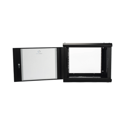 LINKEDPRO - Gabinete de Pared de 9U con Puerta de Cristal Templado, 455 mm de Profundidad, Rack de 19'', Acero Reforzado Color Negro.