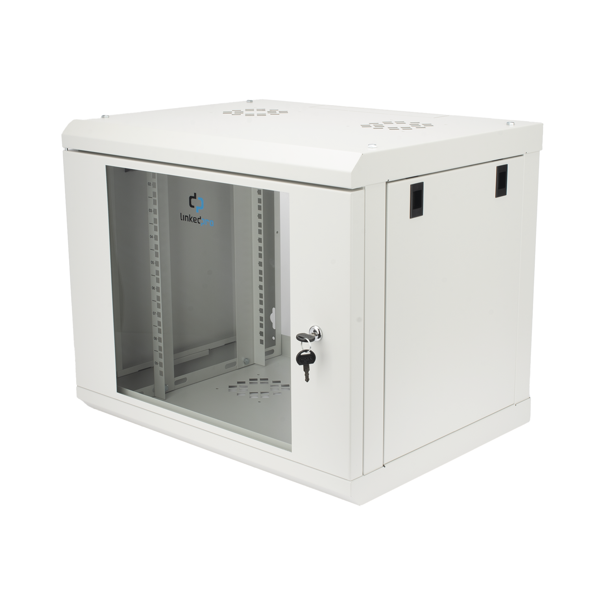 LINKEDPRO - Gabinete de Pared de 9U con Puerta de Cristal Templado, 479.5 mm de Profundidad, Rack de 19'', Acero Reforzado Gris Mate