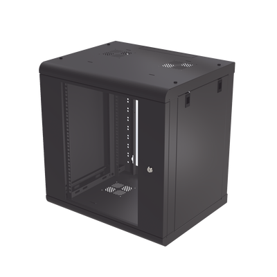 LINKEDPRO - Gabinete de Pared de 12U con Puerta de Cristal Templado, 479.5 mm de Profundidad, Rack de 19'', Acero Reforzado Color Negro.