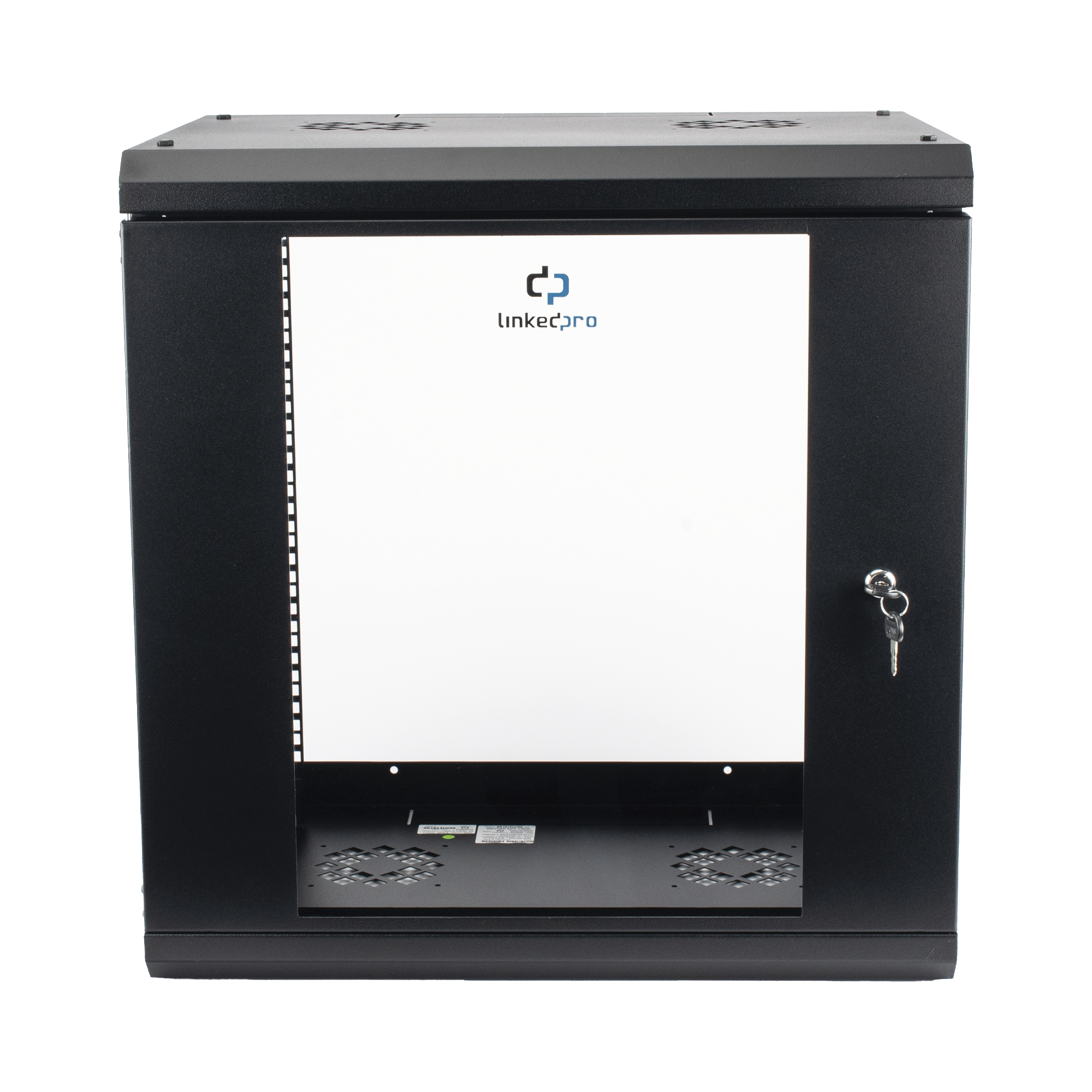 LINKEDPRO - Gabinete de Pared de 12U con Puerta de Cristal Templado, 455 mm de Profundidad, Rack de 19'', Acero Reforzado Color Negro.