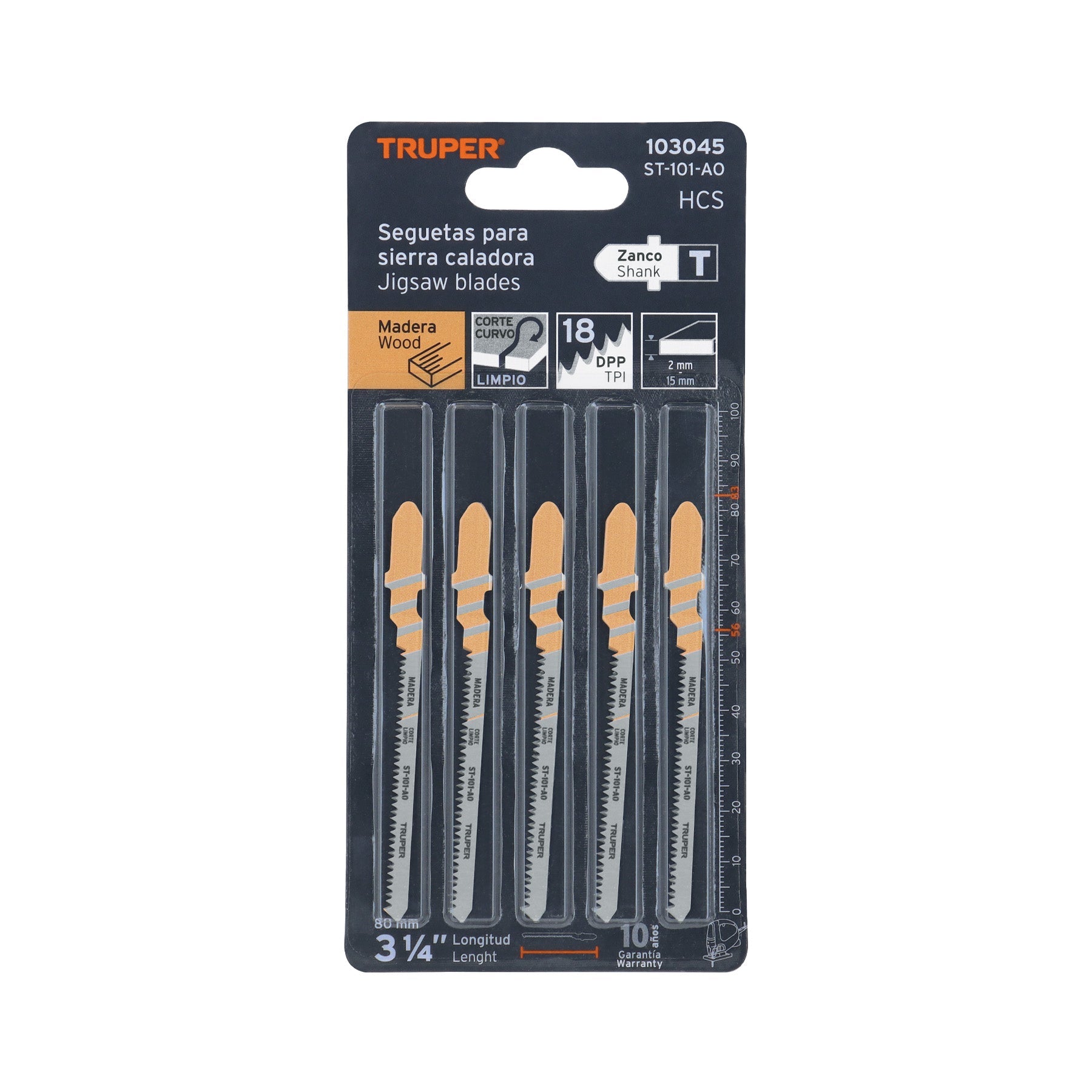 Blister 5 seguetas T, 18 DPP HCS, corte curvo limpio/madera