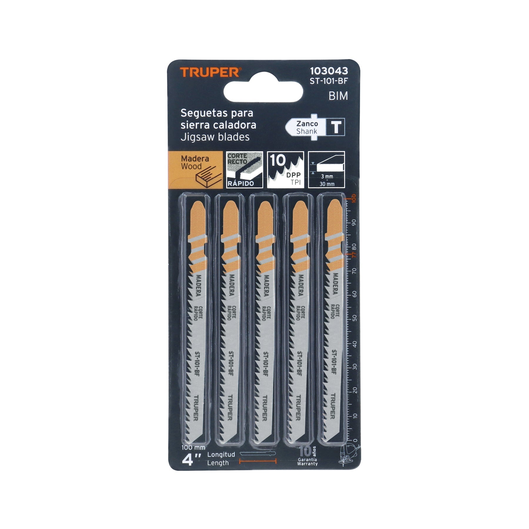 Blister 5 seguetas T, 10 DPP BIM, corte recto p/ madera dura