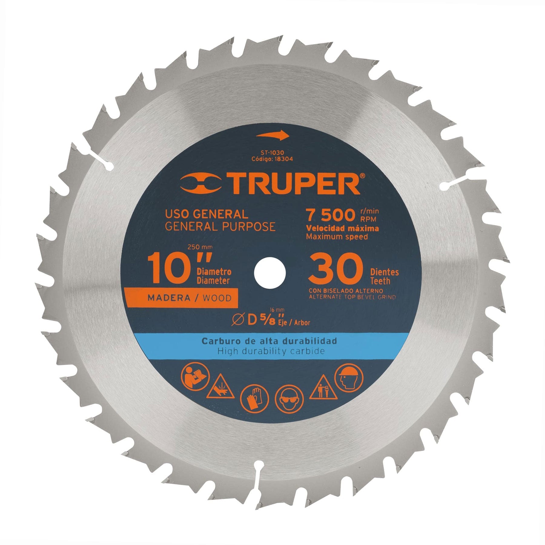 Disco sierra 10' para madera, 30 dientes centro 5/8', Truper