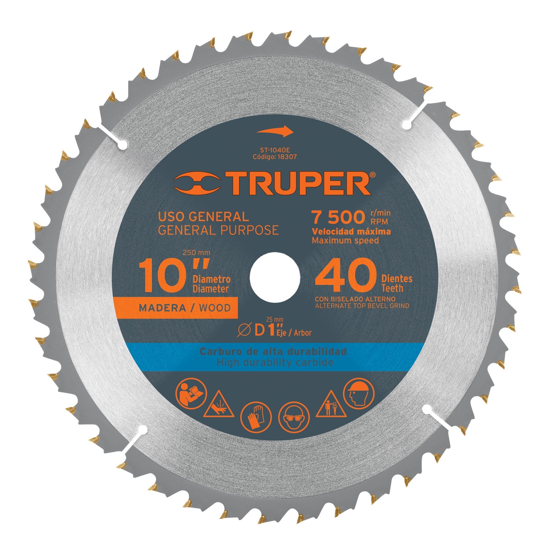 Disco sierra 10' para madera, 40 dientes centro 1', Truper