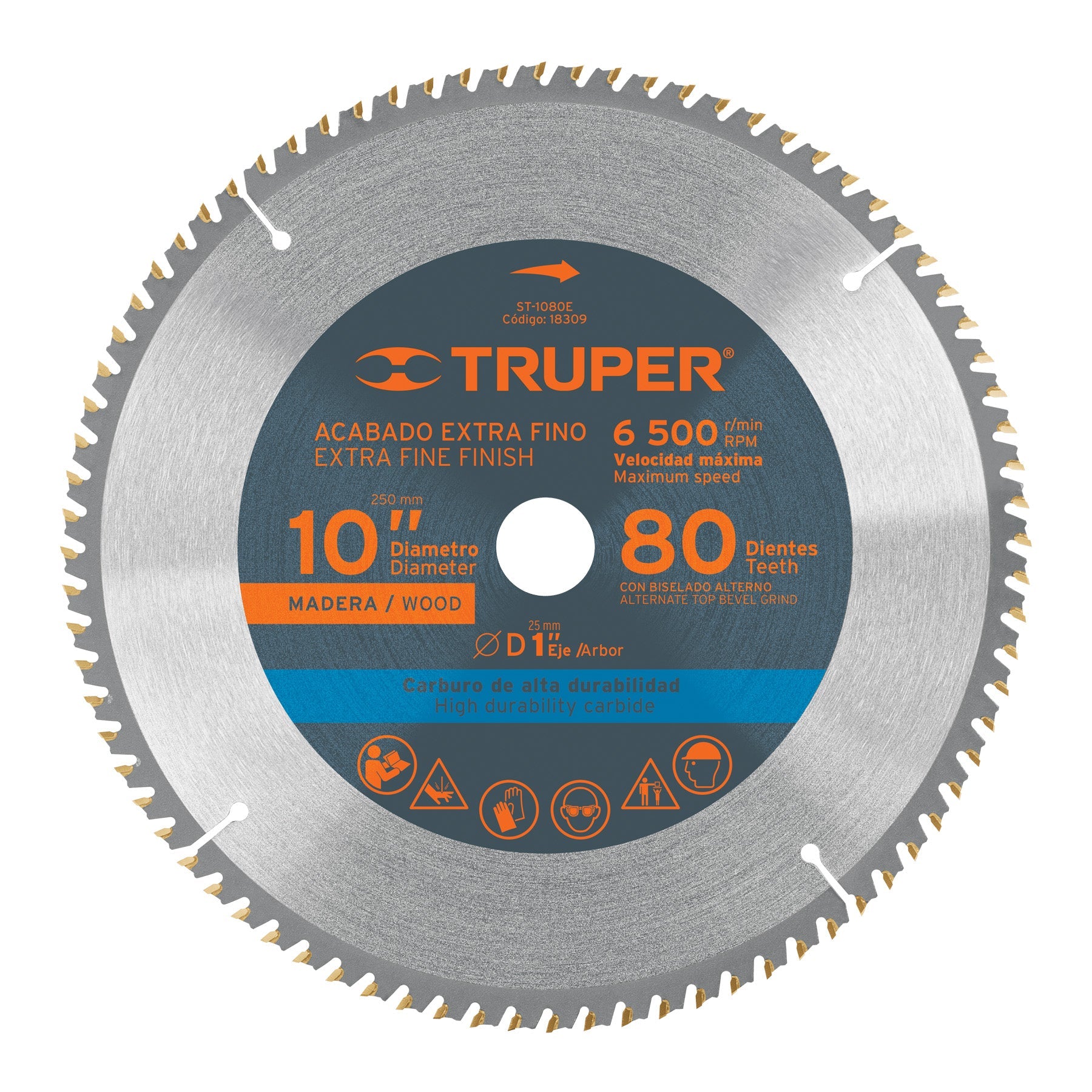 Disco sierra 10' para madera, 80 dientes centro 1', Truper