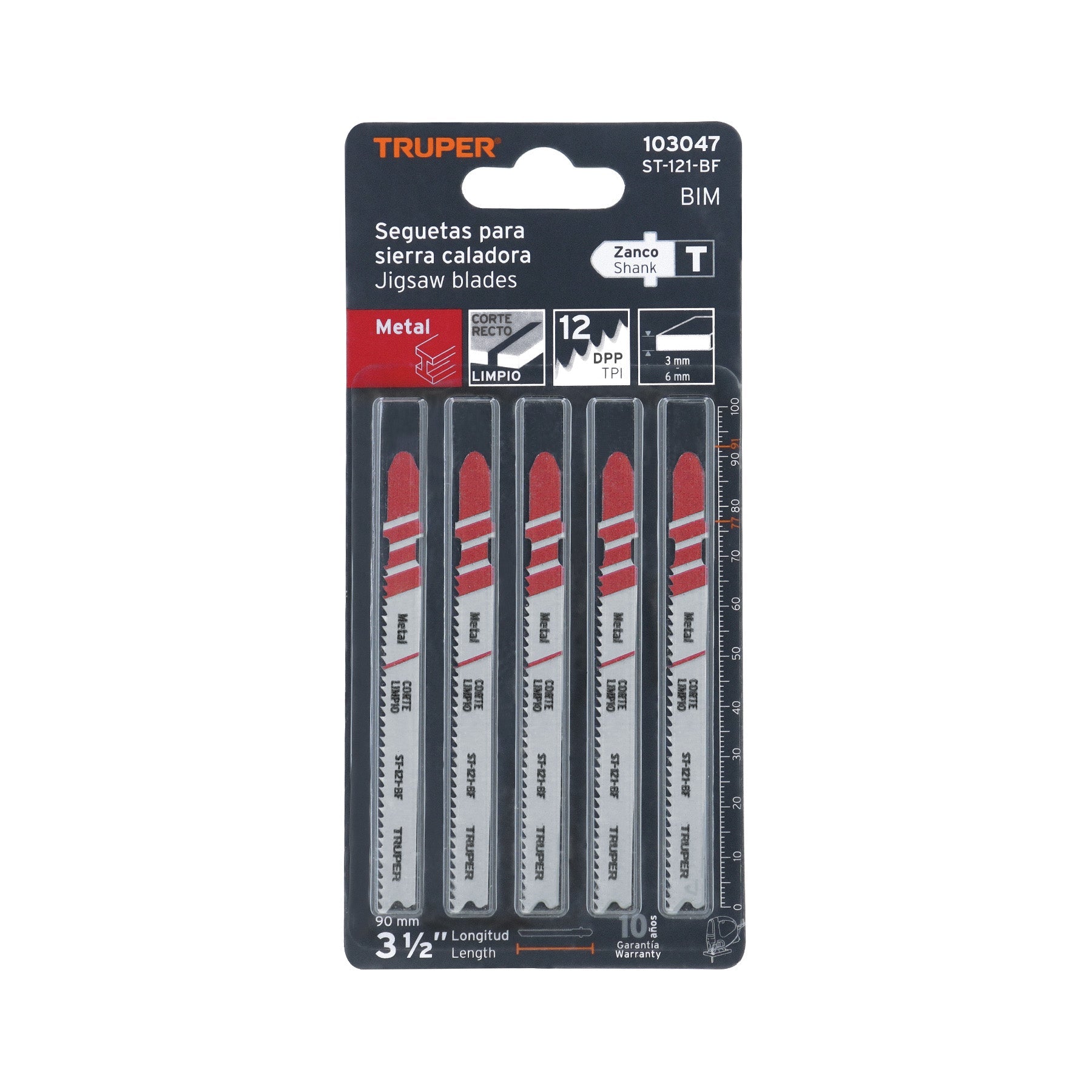 Blister 5 seguetas T, 12 DPP BIM, corte recto rapido/metal