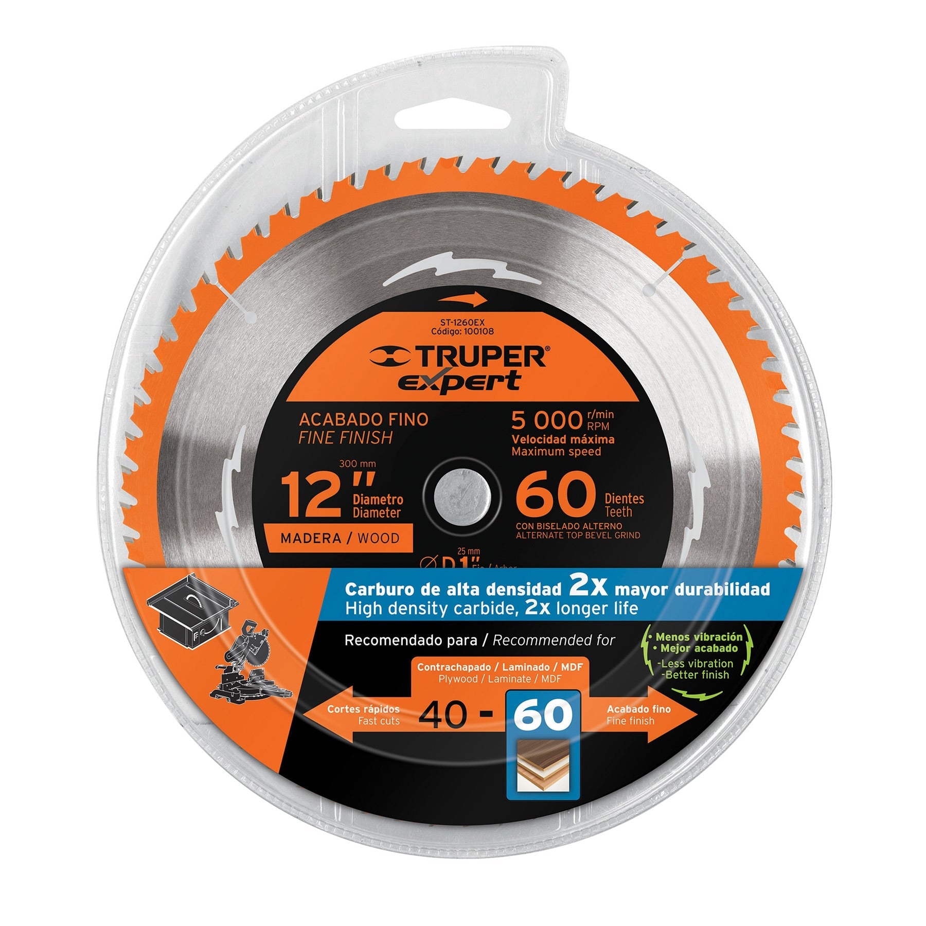 Disco sierra 12' para madera, 60 dientes centro 1', Expert
