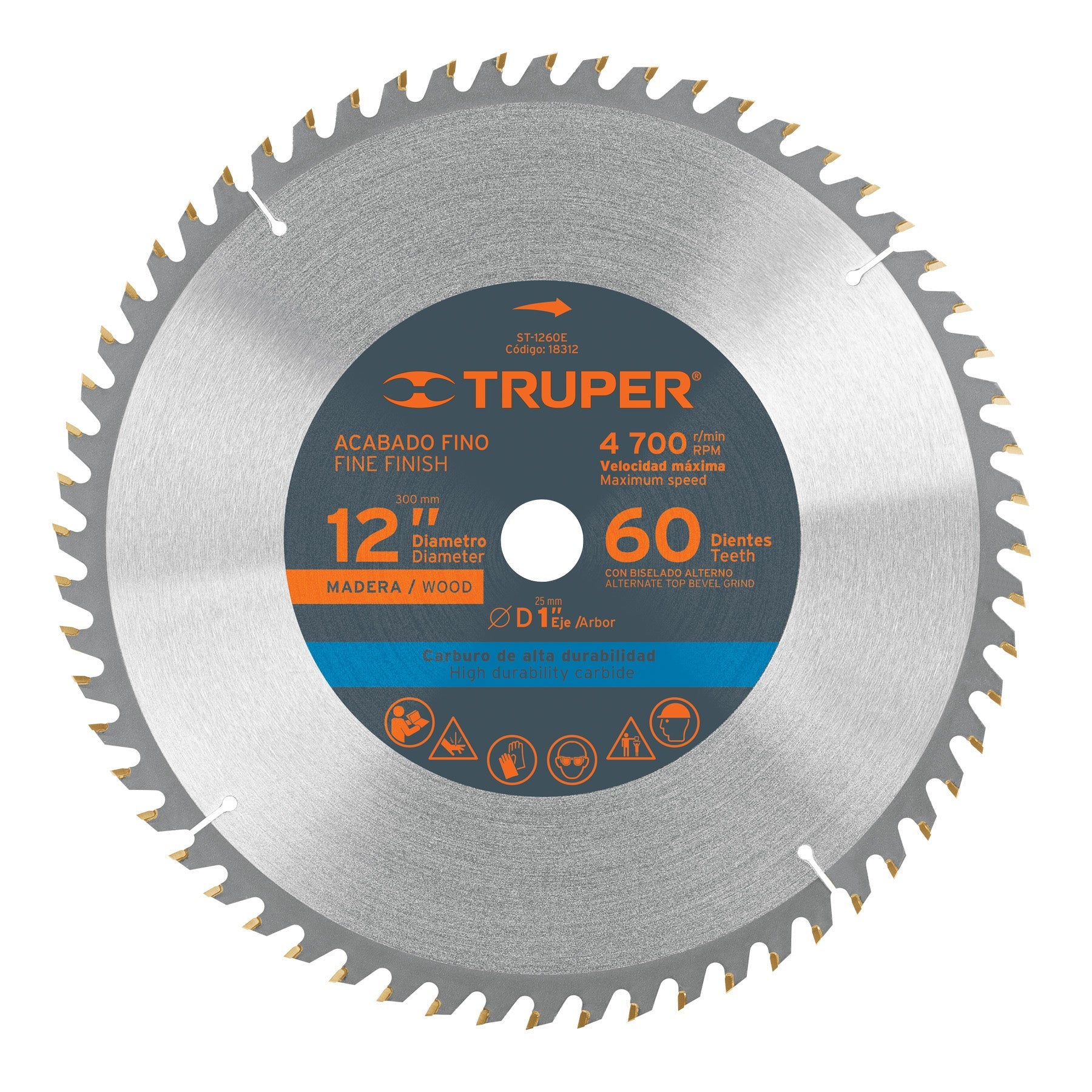 Disco sierra 12' para madera, 60 dientes centro 1', Truper