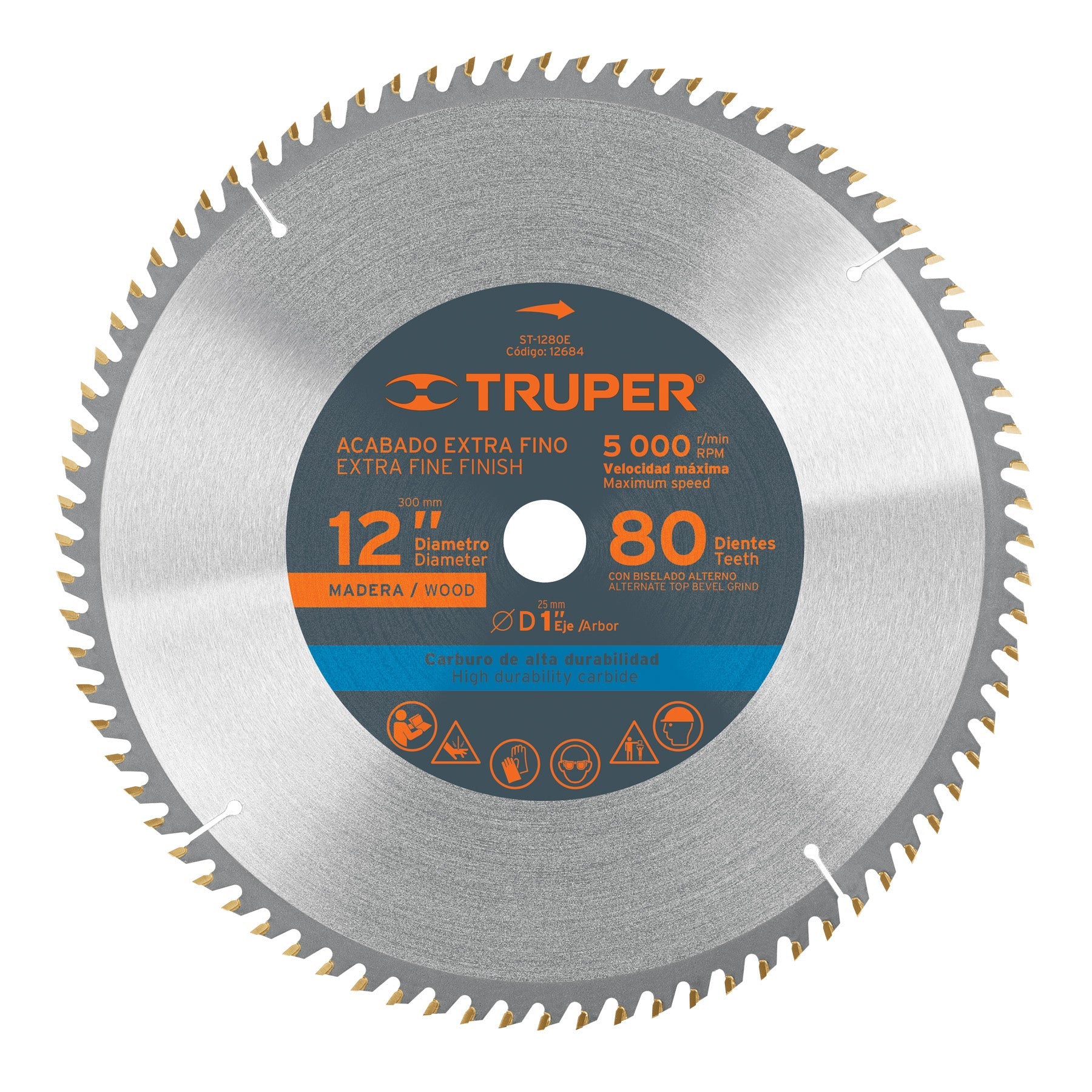 Disco sierra 12' para madera, 80 dientes centro 1', Truper