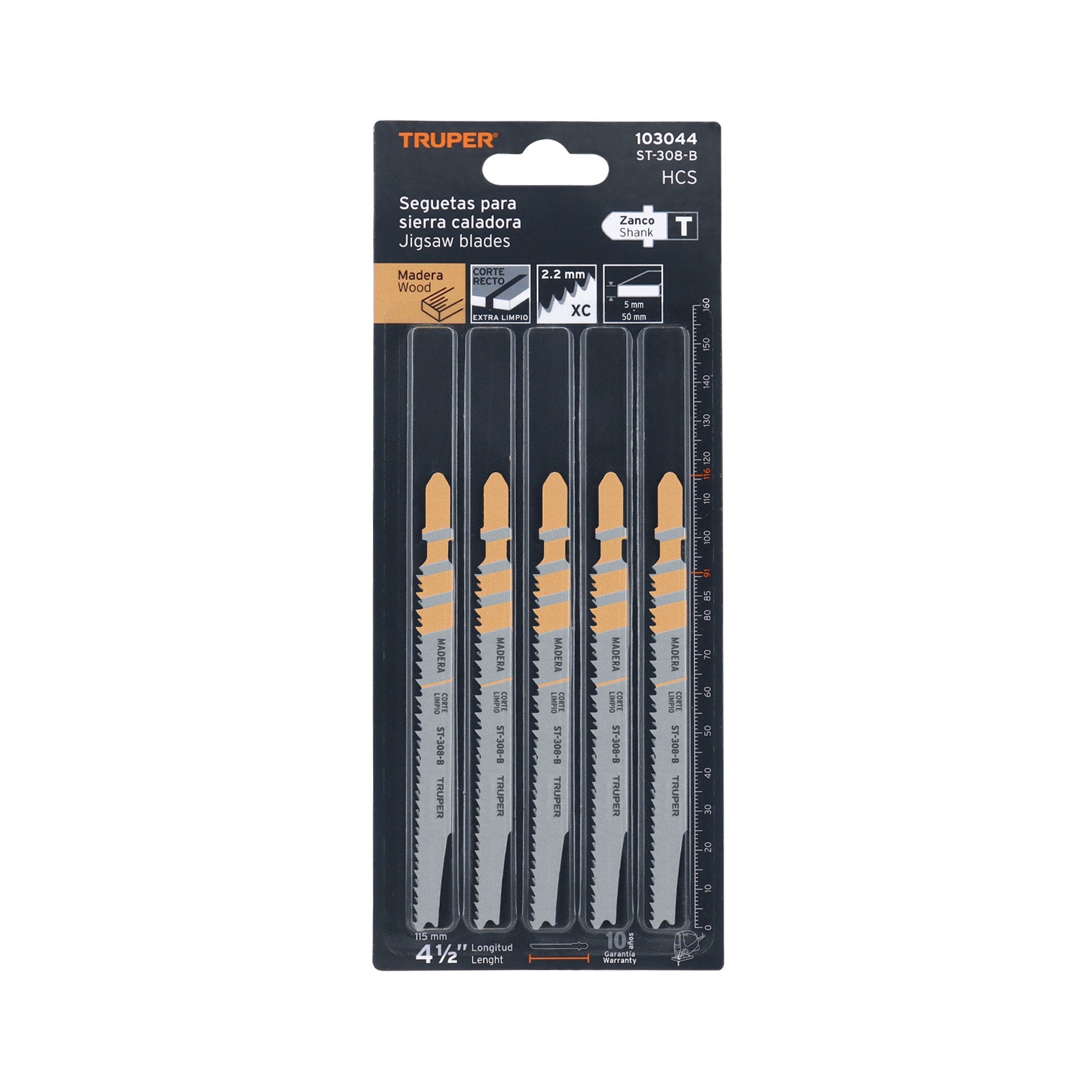 Blister 5 seguetas T, 12 DPP HCS, corte recto limpio/madera