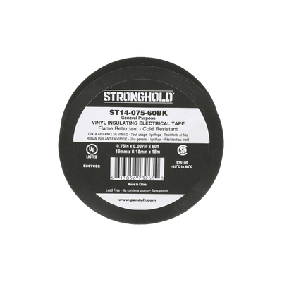 PANDUIT - Cinta Eléctrica STRONGHOLD para Aislar, de PVC, Uso General Reparación y Mantenimiento, Grosor de 0.18mm (7 mil), Ancho de 19mm, y 18m de Largo, Color Negro