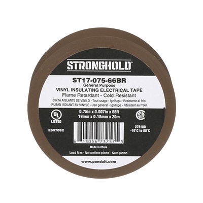 PANDUIT - Cinta Eléctrica STRONGHOLD para Aislar, de PVC, Uso General Reparación y Mantenimiento, Grosor de 0.18mm (7 mil), Ancho de 19mm, y 20.12m de Largo, Color Café