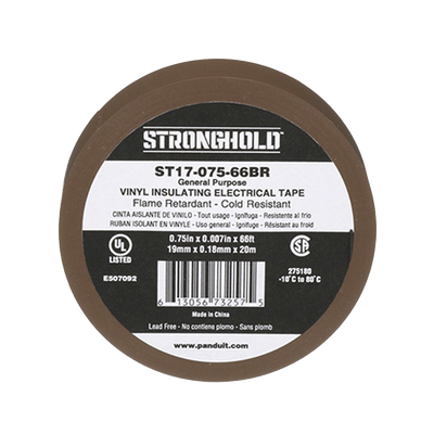 PANDUIT - Cinta Eléctrica STRONGHOLD para Aislar, de PVC, Uso General Reparación y Mantenimiento, Grosor de 0.18mm (7 mil), Ancho de 19mm, y 20.12m de Largo, Color Café