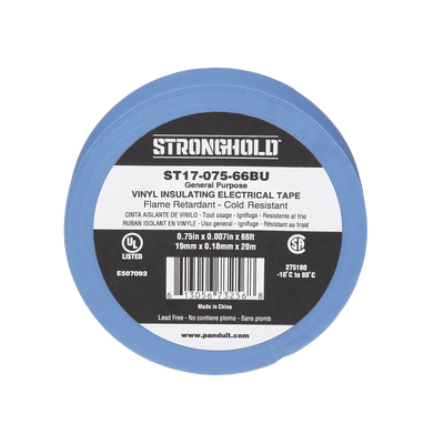 PANDUIT - Cinta Eléctrica STRONGHOLD para Aislar, de PVC, Uso General Reparación y Mantenimiento, Grosor de 0.18mm (7 mil), Ancho de 19mm, y 20.12m de Largo, Color Azul