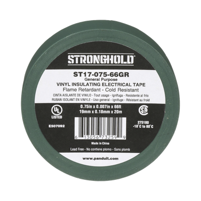 PANDUIT - Cinta Eléctrica STRONGHOLD para Aislar, de PVC, Uso General Reparación y Mantenimiento, Grosor de 0.18mm (7 mil), Ancho de 19mm, y 20.12m de Largo, Color Verde