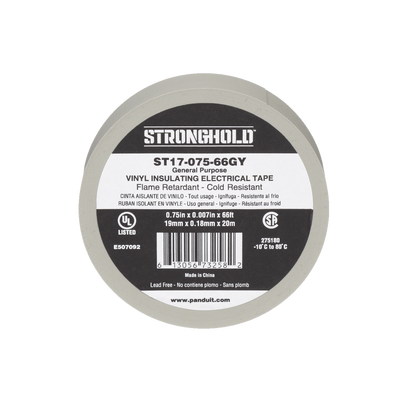 PANDUIT - Cinta Eléctrica STRONGHOLD para Aislar, de PVC, Uso General Reparación y Mantenimiento, Grosor de 0.18mm (7 mil), Ancho de 19mm, y 20.12m de Largo, Color Gris