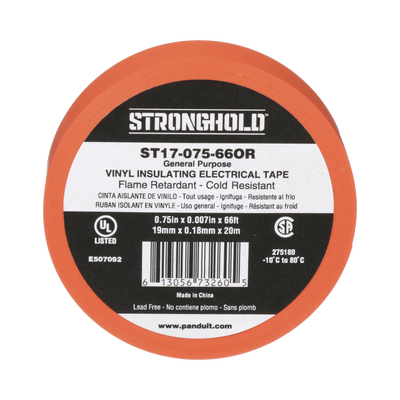 PANDUIT - Cinta Eléctrica STRONGHOLD para Aislar, de PVC, Uso General Reparación y Mantenimiento, Grosor de 0.18mm (7 mil), Ancho de 19mm, y 20.12m de Largo, Color Naranja