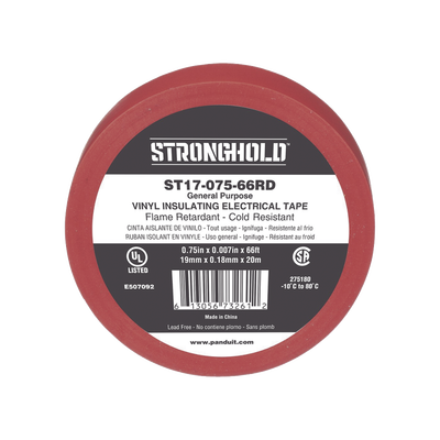 PANDUIT - Cinta Eléctrica STRONGHOLD para Aislar, de PVC, Uso General Reparación y Mantenimiento, Grosor de 0.18mm (7 mil), Ancho de 19mm, y 20.12m de Largo, Color Rojo