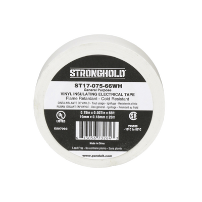 PANDUIT - Cinta Eléctrica STRONGHOLD para Aislar, de PVC, Uso General Reparación y Mantenimiento, Grosor de 0.18mm (7 mil), Ancho de 19mm, y 20.12m de Largo, Color Blanco