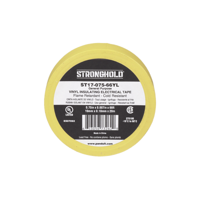 PANDUIT - Cinta Eléctrica STRONGHOLD para Aislar, de PVC, Uso General Reparación y Mantenimiento, Grosor de 0.18mm (7 mil), Ancho de 19mm, y 20.12m de Largo, Color Amarillo