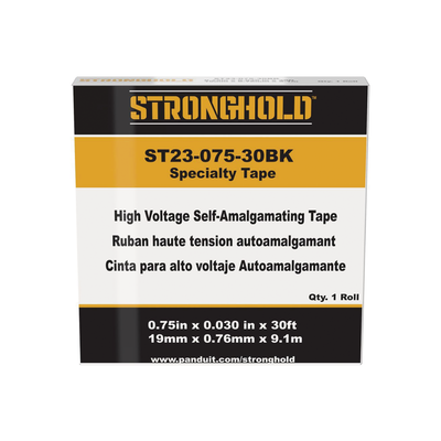 PANDUIT - Cinta Eléctrica STRONGHOLD para Aislar de Caucho EPR, Autofusionable, Uso Industrial en Uniones de Alto Voltaje y Temperatura, Grosor 0.76mm (30 mil), Ancho 19mm, y 9.1m Largo, Color Negro.