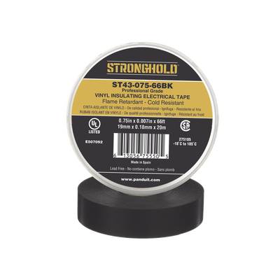 PANDUIT - Cinta Eléctrica STRONGHOLD para Aislar, de PVC, Uso Profesional en Construcción Eléctrica, Grosor 0.18mm (7 mil), Ancho 19mm, y 20m Largo, Color Negro.