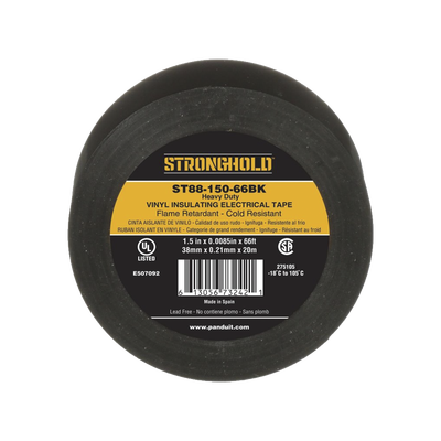 PANDUIT - Cinta Eléctrica STRONGHOLD para Aislar, de PVC, Trabajo Pesado Eléctrico Industrial (Soporta UV, abrasión, agua, aceite y corrosión), Grosor de 0.21 mm (8.5 mil), Ancho de 38 mm, y 20 m de Largo, Uso Interior/Exterior, Color Ne