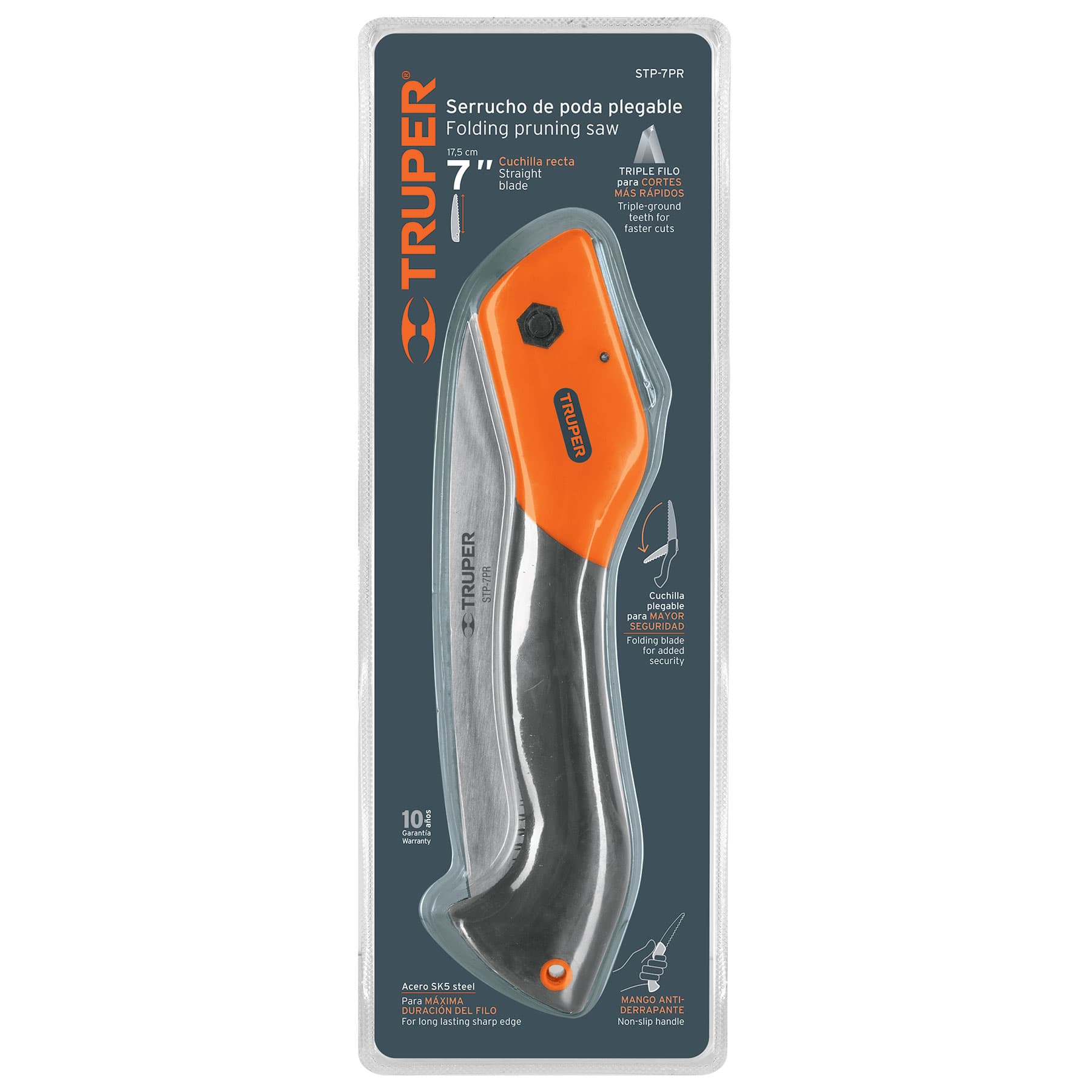 Serrucho plegable 7' hoja recta 11 DPP mango plastico,Truper