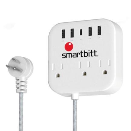 SMARTBIIT - Supresor de Picos Smartbitt SBSS-B3-5U 3 Contactos y 5 Puertos USB