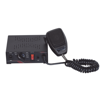 SIGNALPRO - Sirena Vehicular de 100W de Potencia, Con Switch Giratorio de 6 posiciones y Micrófono Integrado de Uso Rudo