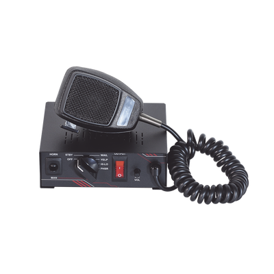 SIGNALPRO - Sirena Vehicular de 100W de Potencia, Con Switch Giratorio de 6 posiciones y Micrófono Integrado de Uso Rudo