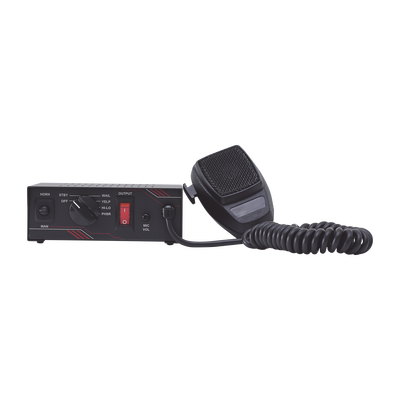 SIGNALPRO - Sirena Vehicular de 100W de Potencia, Con Switch Giratorio de 6 posiciones y Micrófono Integrado de Uso Rudo